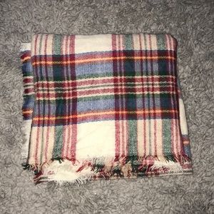 Huge Blanket Scarf Plaid Green Red Cream Blue